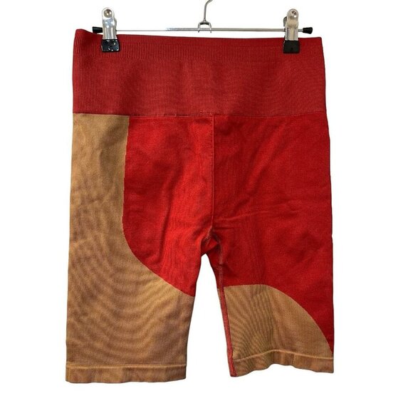 Fabletics Seamless High-Waisted Bike Shorts Haute Red Maplewood Colorblock M - Picture 2 of 6